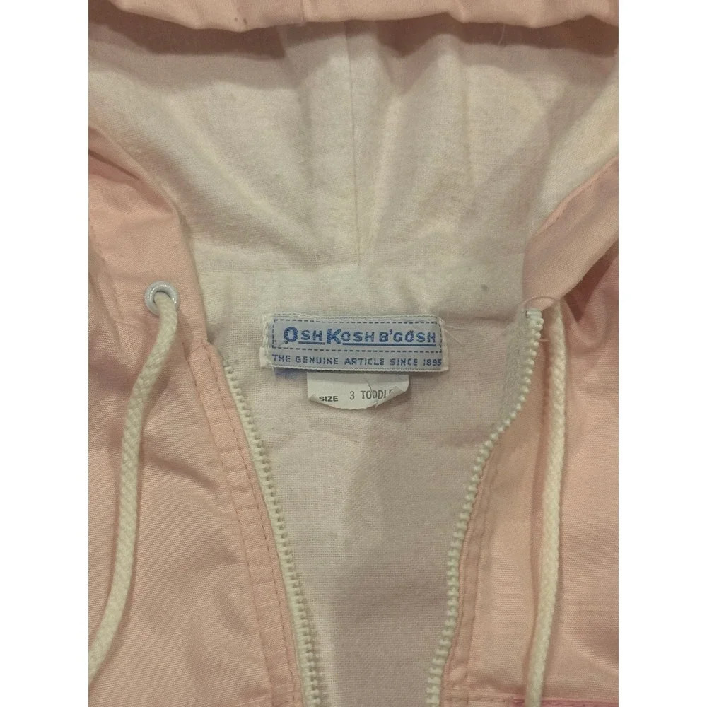 Vintage OshKosh Bgosh Pink Hooded Bomber Jacket Floral Trim Girls Size 3 Toddler